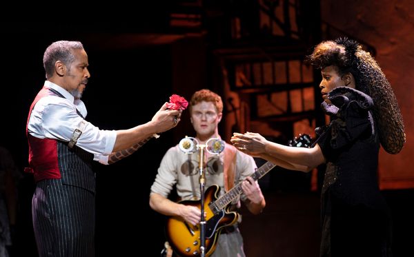 Kevyn Morrow, Nicholas Barasch, and Kimberly Marable in the Hadestown North American  Photo