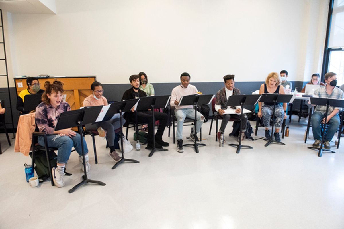 The cast at Photos: Go Inside Rehearsals for KIMBERLY AKIMBO Starring Steven Boyer, Victoria Clark, Bonnie Milligan & More