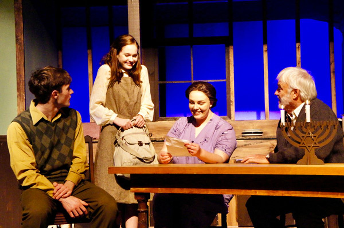 Quinn Donaldson (Peter), Dorothy Slim Van Pelt (Anne), Courtnie Harrington (Edith Frank), Warren. Schultz  (Mr. Dussell) at 
