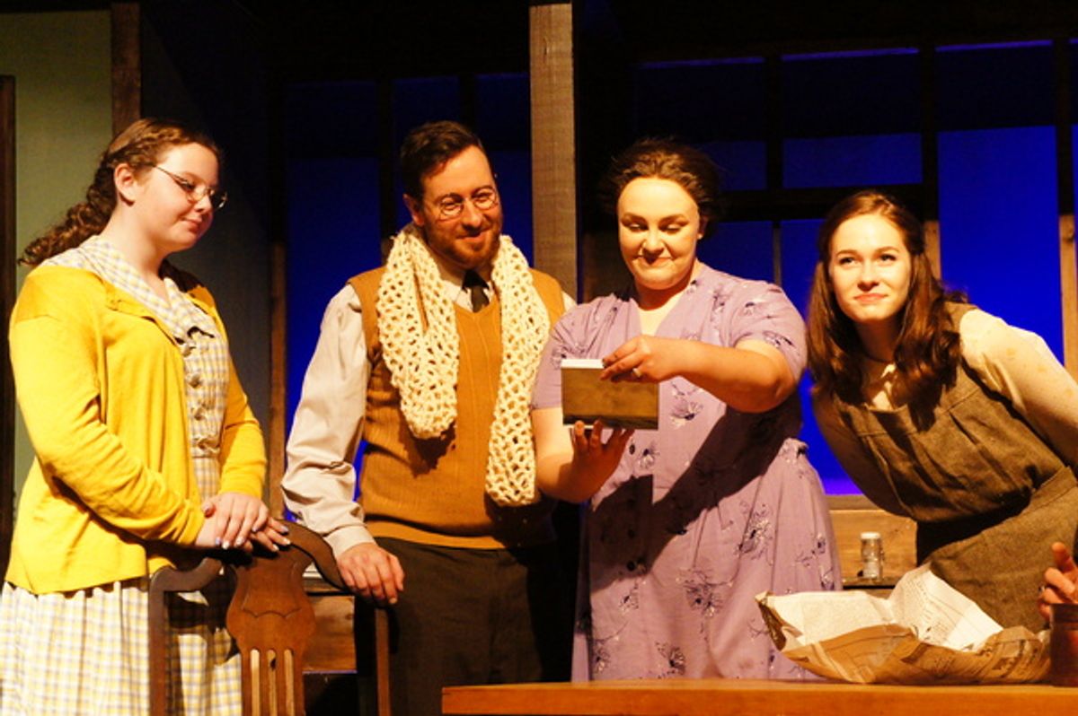 Rhylie Lynch (Margot Frank), Jared West (Otto Frank), Courtnie Harrington (Edith Frank), Dorothy Slim Van Pelt (Anne Frank) at 