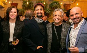 Photo 1: Lucille Oken (Community Relations Manager, Bank of America), Lin-Manuel Miranda, Luis Miranda, and Rafael S nchez (Executive Artistic Director, Repertorio Espa ol). @ BroadwayWorld Photo 1: Lucille Oken (Community Relations Manager, Bank of America), Lin-Manuel Mira Photo