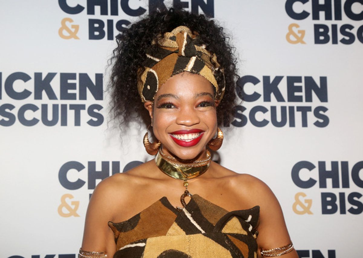 NEW YORK, NEW YORK - OCTOBER 10:  Aigner Mizzelle poses at the opening night party for the new play 'Chicken & Biscuits' on Broadway at Elsie Rooftop on October 10, 2021 in New York City. (Photo by Bruce Glikas/WireImage) at 