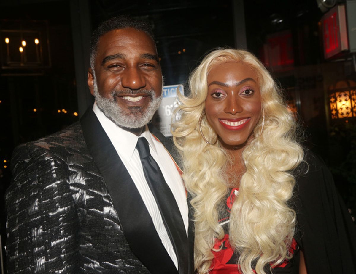 NEW YORK, NEW YORK - OCTOBER 10: Norm Lewis and Giselle Byrd pose at the opening night party for the new play 'Chicken & Biscuits' on Broadway at Elsie Rooftop on October 10, 2021 in New York City. (Photo by Bruce Glikas/WireImage) at 