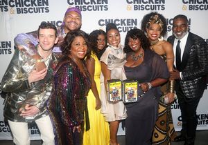 NEW YORK, NEW YORK - OCTOBER 10: (L-R) Michael Urie, Cleo King, Devere Rogers, Alana Raquel Bowers, Ebony Marshall-Oliver, Aigner Mizzelle, NaTasha Yvette Williams and Norm Lewis pose at the opening night party for the new play "Chicken & Biscuits" on Broadway at Elsie Rooftop on October 10, 2021 in New York City. (Photo by Bruce Glikas/WireImage) @ BroadwayWorld NEW YORK, NEW YORK - OCTOBER 10: (L-R) Michael Urie, Cleo King, Devere Rogers, Alana Photo