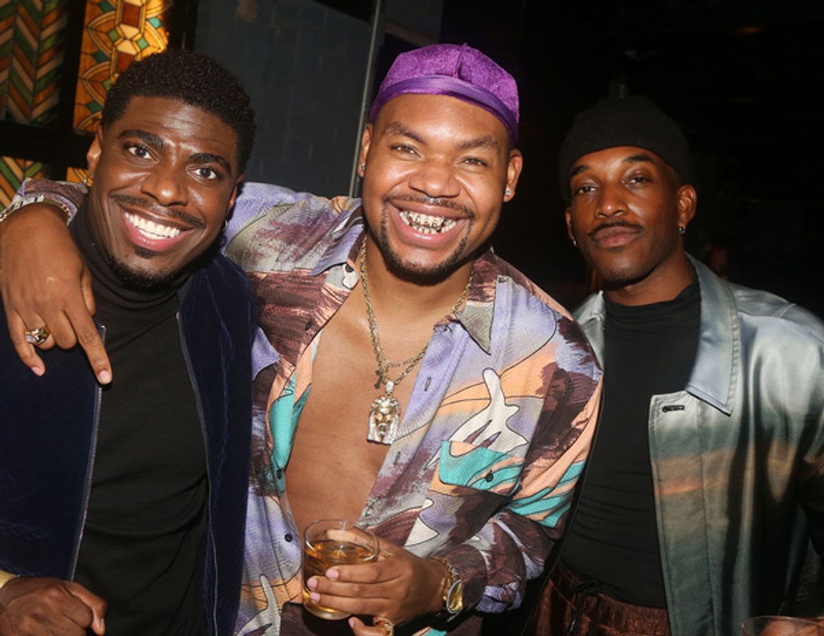 NEW YORK, NEW YORK - OCTOBER 10:  (L-R) Jawan Jackson, Devere Rogers and Britton Smith pose at the opening night party for the new play 'Chicken & Biscuits' on Broadway at Elsie Rooftop on October 10, 2021 in New York City. (Photo by Bruce Glikas/WireImage) at 