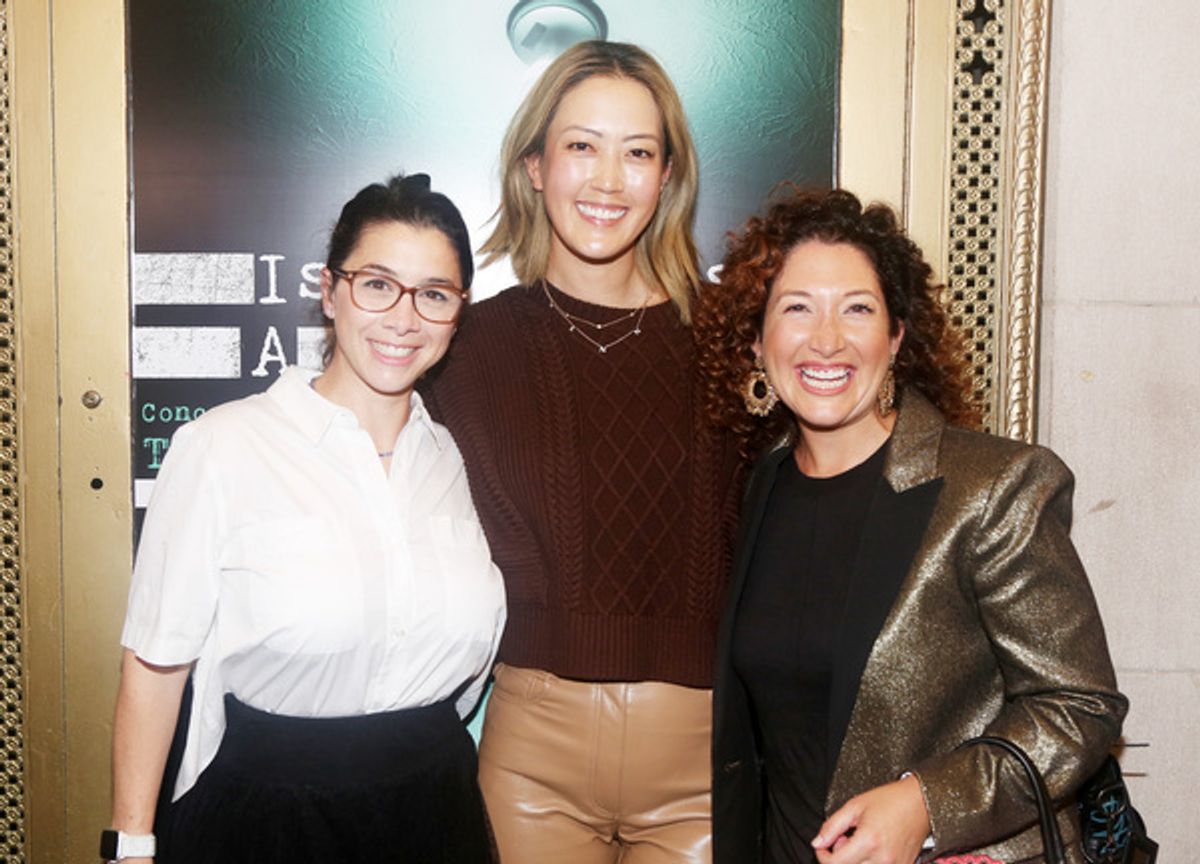 NEW YORK, NEW YORK - OCTOBER 11: (L-R) Guest, Michelle Wie West, and Randi Zuckerberg  at 