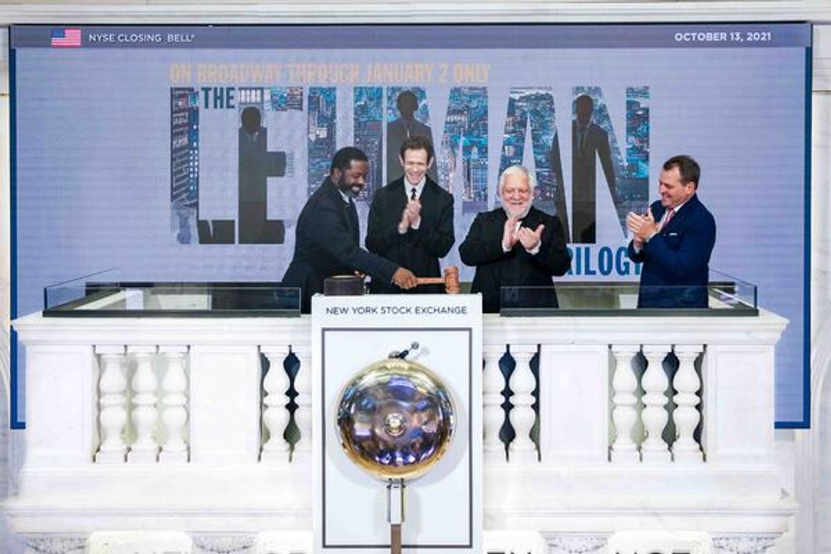 The Lehman Trilogy cast at Photos: THE LEHMAN TRILOGY Cast Members Ring the Closing Bell at the New York Stock Exchange