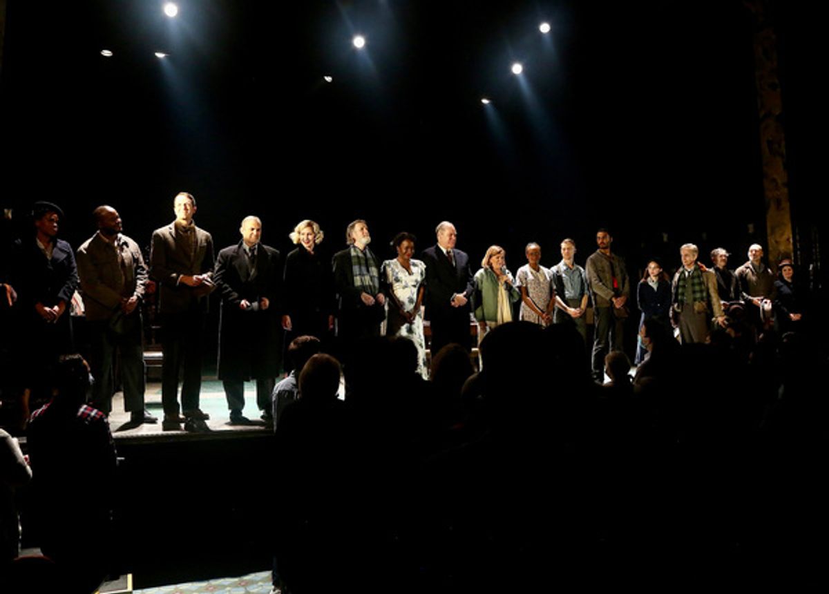 NEW YORK, NEW YORK - OCTOBER 13: (L-R) Chelsea Lee Williams, Matthew Frederick Harris, Todd Almond, Marc Kudisch, Luba Mason, Tom Nelis, Jeannette Bayardelle, Jay O. Sanders, Mare Winningham, Kimber Elayne Sprawl, Colin Bates, Austin Scott, Caitlin Houlahan, Robert Joy, Matt McGrath, John Schiappa and Rachel Stern  at 