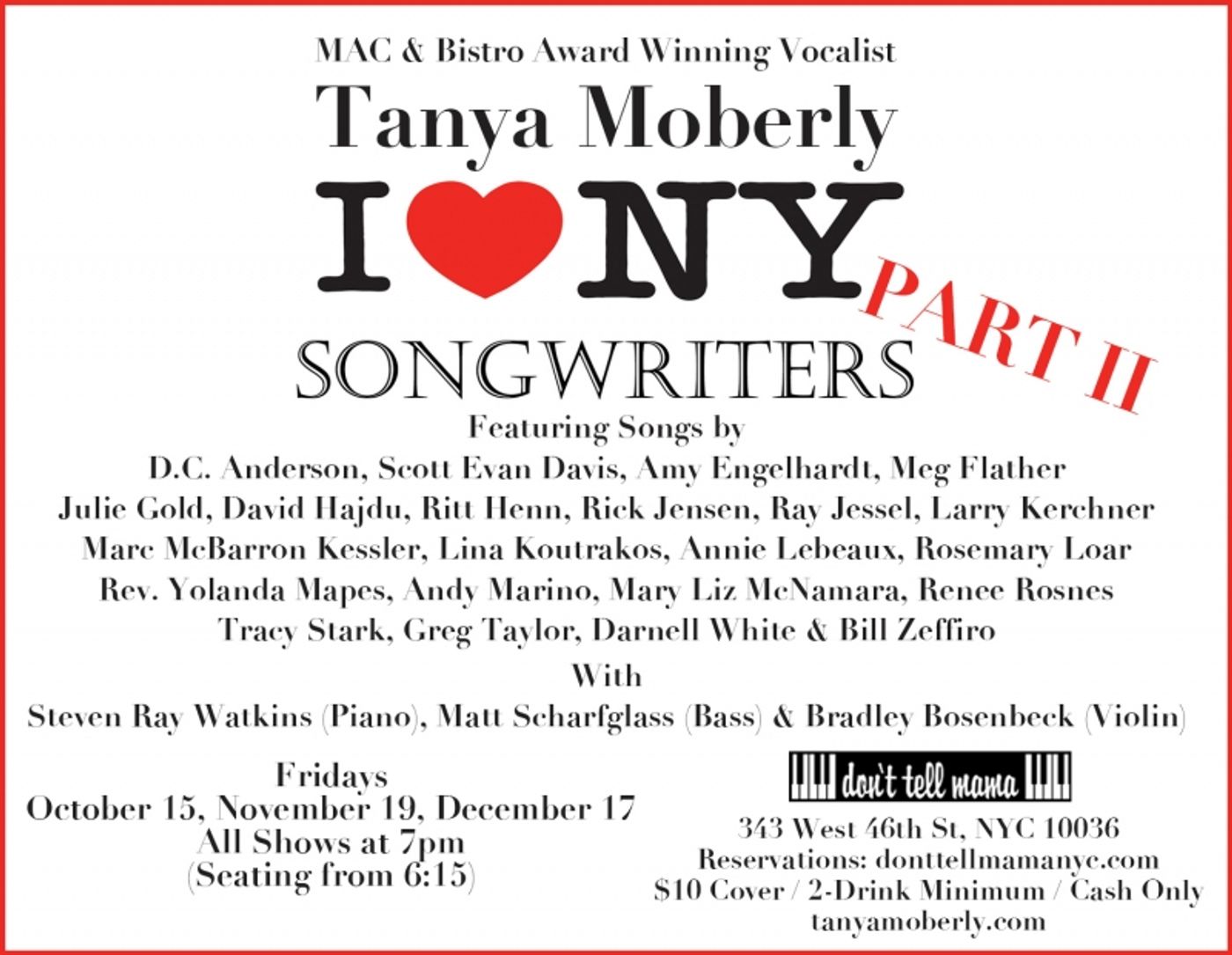 Review: Tanya Moberly Sets The Standard With I LOVE NEW YORK SONGWRITERS PART II at Don't Tell Mama  Image