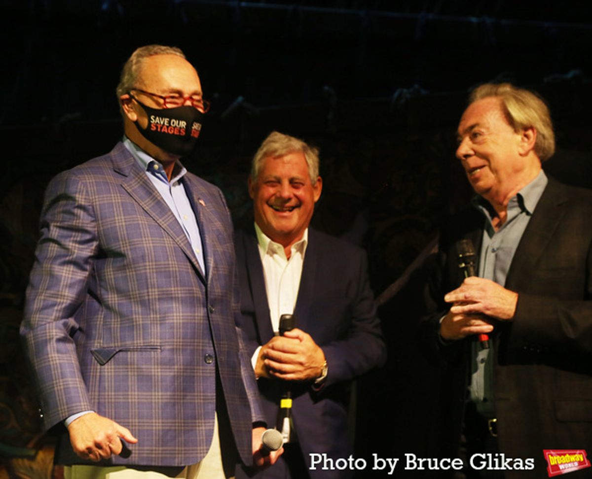 New York Senator Chuck Schumer, Sir Cameron Mackintosh and Lord Andrew Lloyd Webber at 