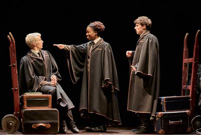 Luke Sumner (Scorpius Malfoy), Phoenix Edwards (Rose Granger-Weasley) and Dominic Sho Photo
