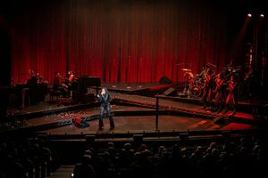 Whitney White (as Woman, center) with (left, on piano) Steven Cuevas (Music Director/ Photo