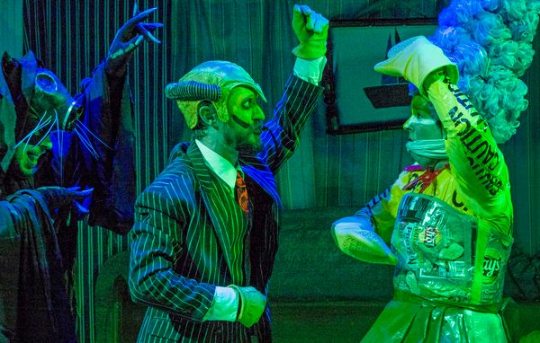 (from left) Daniel Desmarais, Andrew Jessop and Ana Silva in Theater Wit’s Mr. Burn Photo