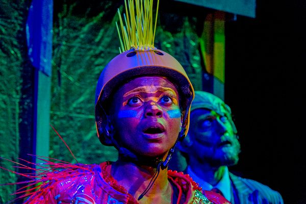 Leslie Ann Sheppard (front) and Andrew Jessop (behind) in Theater Wit’s Mr. Burns,  Photo