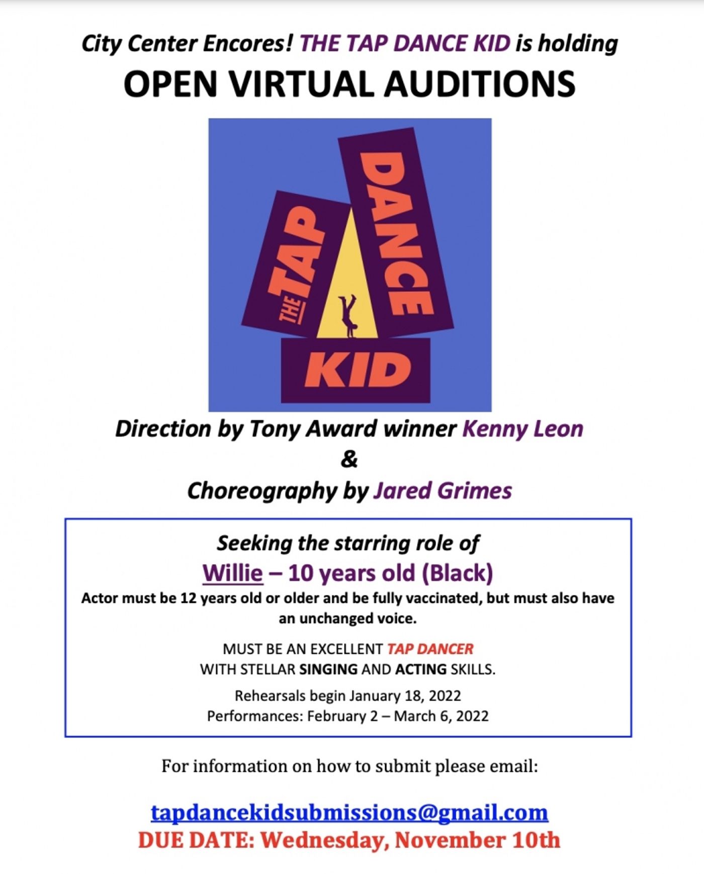 Encores! Is Holding Open Auditions for THE TAP DANCE KID  Image