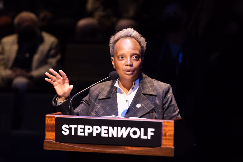 Photos: Governor JB Pritzker and Mayor Lori Lightfoot at Liz and Eric Lefkofsky Arts and Education Center — photo 1 of 7