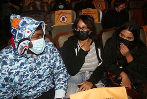 NEW YORK, NEW YORK - NOVEMBER 05: Opening night guests chat at the re-opening of The New Victory Theater and opening night of "Generation Rise" at The New Victory Theater on November 5, 2021 in New York City. (Photo by Bruce Glikas/Getty Images) @ BroadwayWorld NEW YORK, NEW YORK - NOVEMBER 05: Opening night guests chat at the re-opening of The Photo