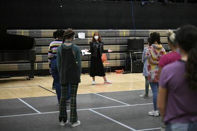ANNIE LIVE! -- "Dance Rehearsal" -- Pictured: (l-r) Andrea McArdle visits with "young Photo