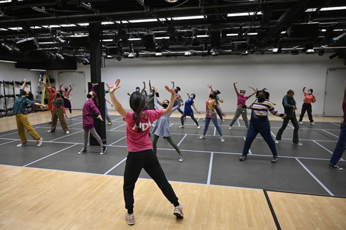 ANNIE LIVE! -- 'Dance Rehearsal' -- Pictured: (l-r) Andrea McArdle visits with 'young Annies' at the National Dance Institute at the Center for Learning & the Arts in New York City on Saturday November 13, 2021 -- (Photo by: Bryan Bedder/NBC) at 