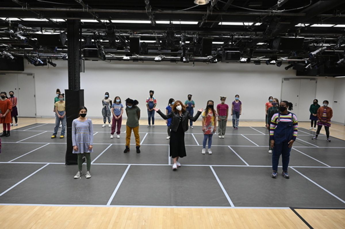 ANNIE LIVE! -- 'Dance Rehearsal' -- Pictured: (l-r) Andrea McArdle visits with 'young Annies' at the National Dance Institute at the Center for Learning & the Arts in New York City on Saturday November 13, 2021 -- (Photo by: Bryan Bedder/NBC) at 