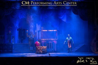 Cogsworth (Brian Frank), Lumiere (Ryan Nolin), Maurice (Jonathan Geffner) Photo