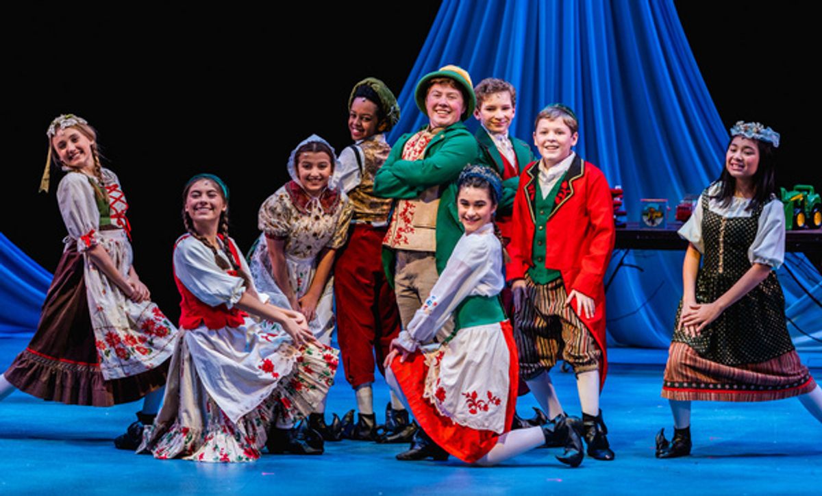 Sayer Keeley as Buddy & the cast of Stages Theatre Company''s Elf the Musical, Jr. (Nov 19-Dec 27, 2021). Photo by Fischeye Films. at Photos: First Look at ELF THE MUSICAL, JR. At Stages Theatre Company