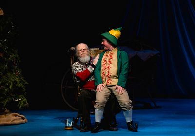 Bruce Rowan as Santa and Sayer Keeley as Buddy in Stages Theatre Company''s Elf the M Photo