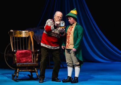 Bruce Rowan as Santa and Sayer Keeley as Buddy in Stages Theatre Company''s Elf the M Photo