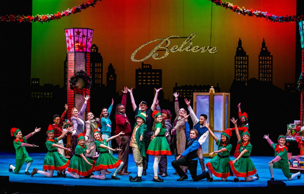 Sayer Keeley as Buddy and Josie Turk as Jovie and the cast in Stages Theatre Company''s Elf the Musical, Jr. (Nov 19-Dec 27, 2021). Photo by Fischeye Films. at Photos: First Look at ELF THE MUSICAL, JR. At Stages Theatre Company
