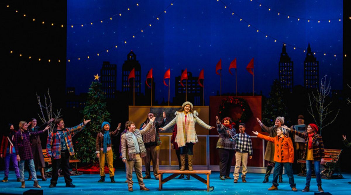 Sayer Keeley as Buddy and Josie Turk as Jovie and the cast in Stages Theatre Company''s Elf the Musical, Jr. (Nov 19-Dec 27, 2021). Photo by Fischeye Films. at Photos: First Look at ELF THE MUSICAL, JR. At Stages Theatre Company