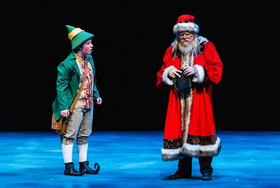 Bruce Rowan as Santa and Sayer Keeley as Buddy in Stages Theatre Company''s Elf the M Photo