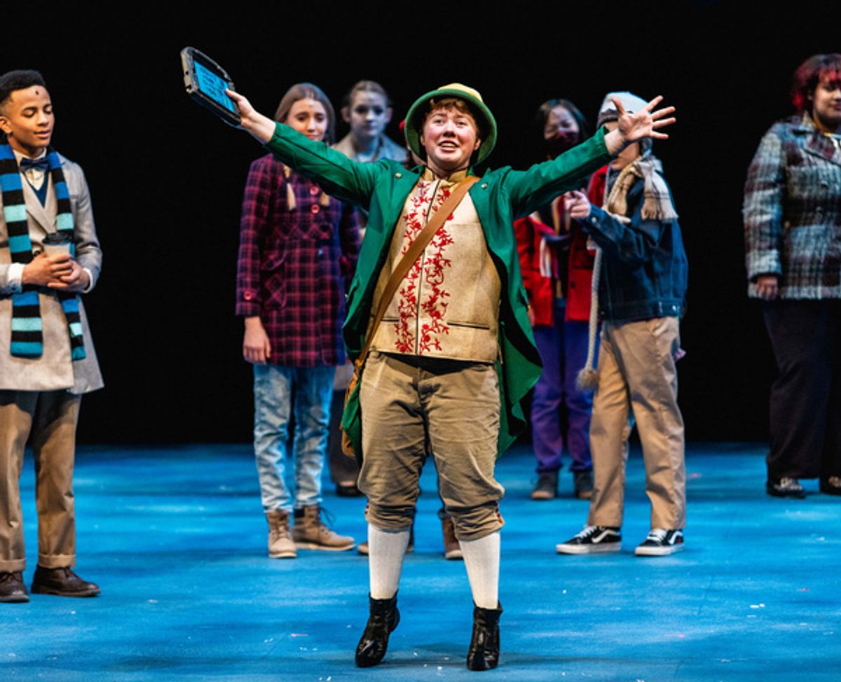 Sayer Keeley as Buddy & the cast of Stages Theatre Company''s Elf the Musical, Jr. (Nov 19-Dec 27, 2021). Photo by Fischeye Films. at Photos: First Look at ELF THE MUSICAL, JR. At Stages Theatre Company