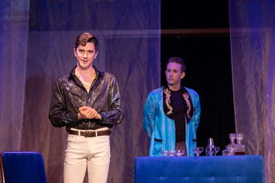 Ryan Knight (Algy) talks to Jackson Cline (Lane).    Photo by Adam Smith Jr. Photo