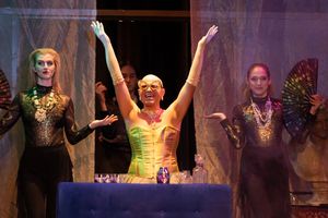 The entrance of Lady Bracknell accompanied by her entourage. From left to right; Chan Photo