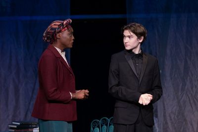 Lauren E King (Miss Prism) and Stephen Solomon (Jack).    Photo by Adam Smith Jr. Photo