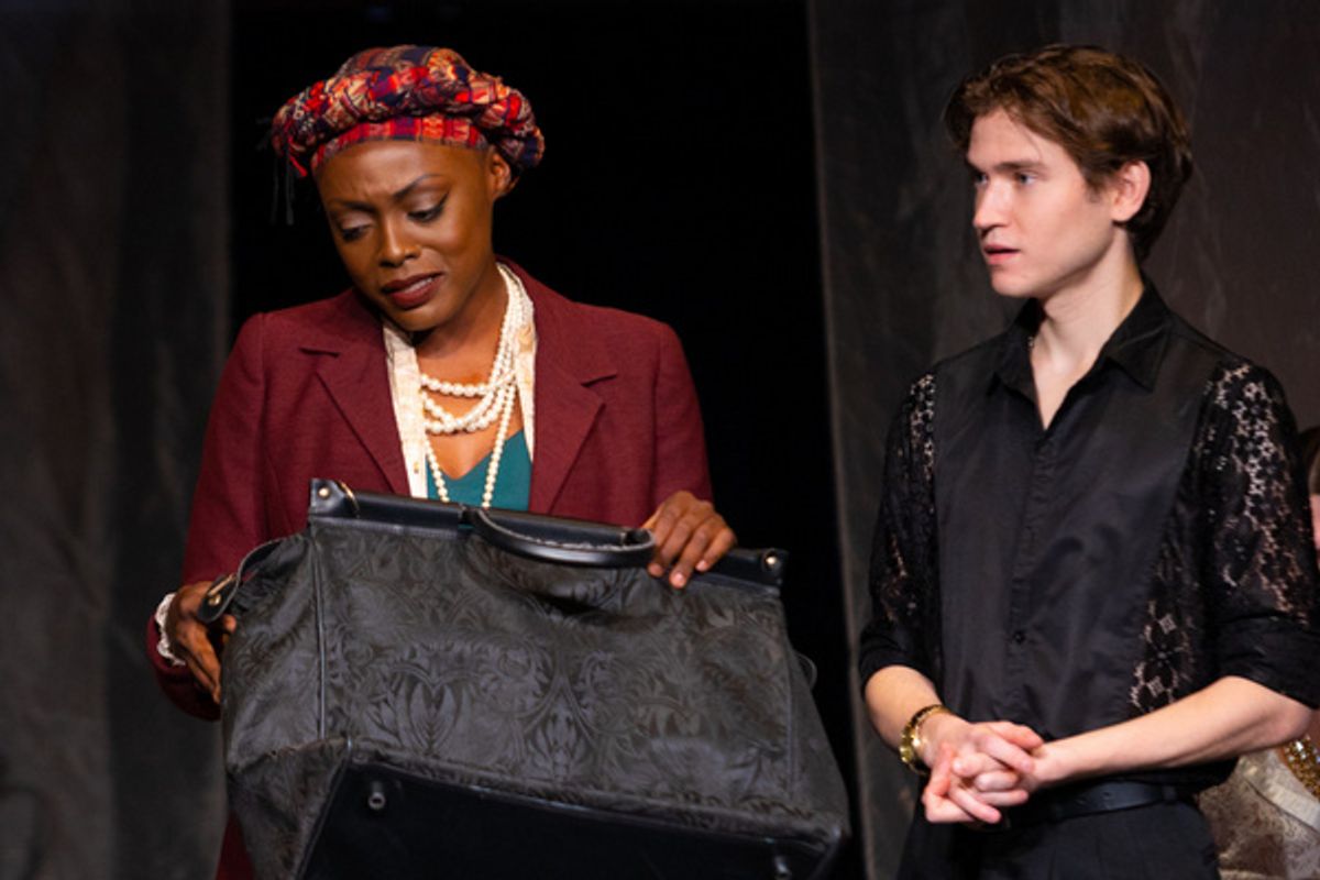 Lauren E King (Miss. Prism) and Stephen Solomon (Jack).    Photo by Adam Smith Jr. at 