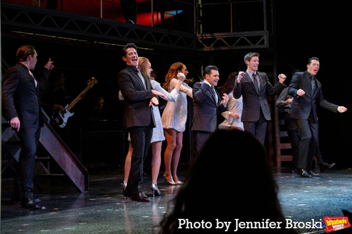 The cast of JERSEY BOYS at Photos: JERSEY BOYS Celebrates 4th Anniversary Off-Broadway