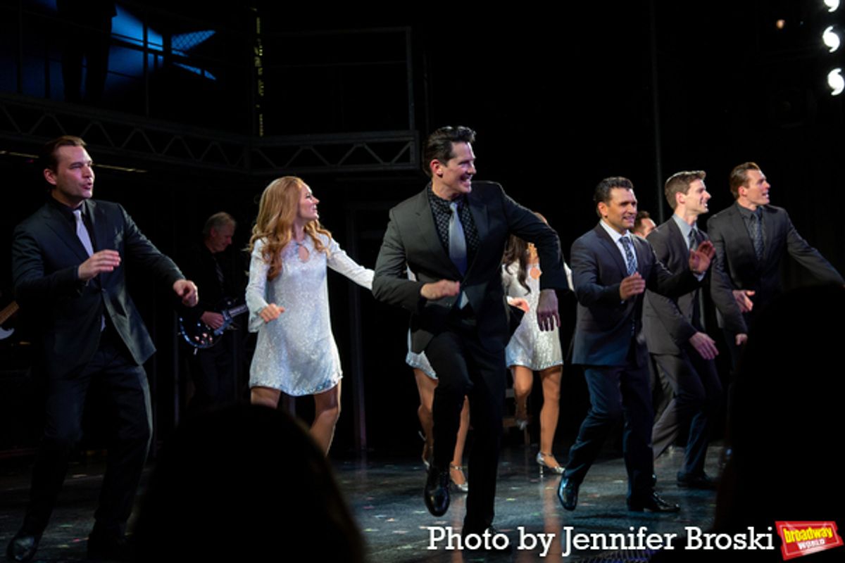 The cast of JERSEY BOYS at Photos: JERSEY BOYS Celebrates 4th Anniversary Off-Broadway