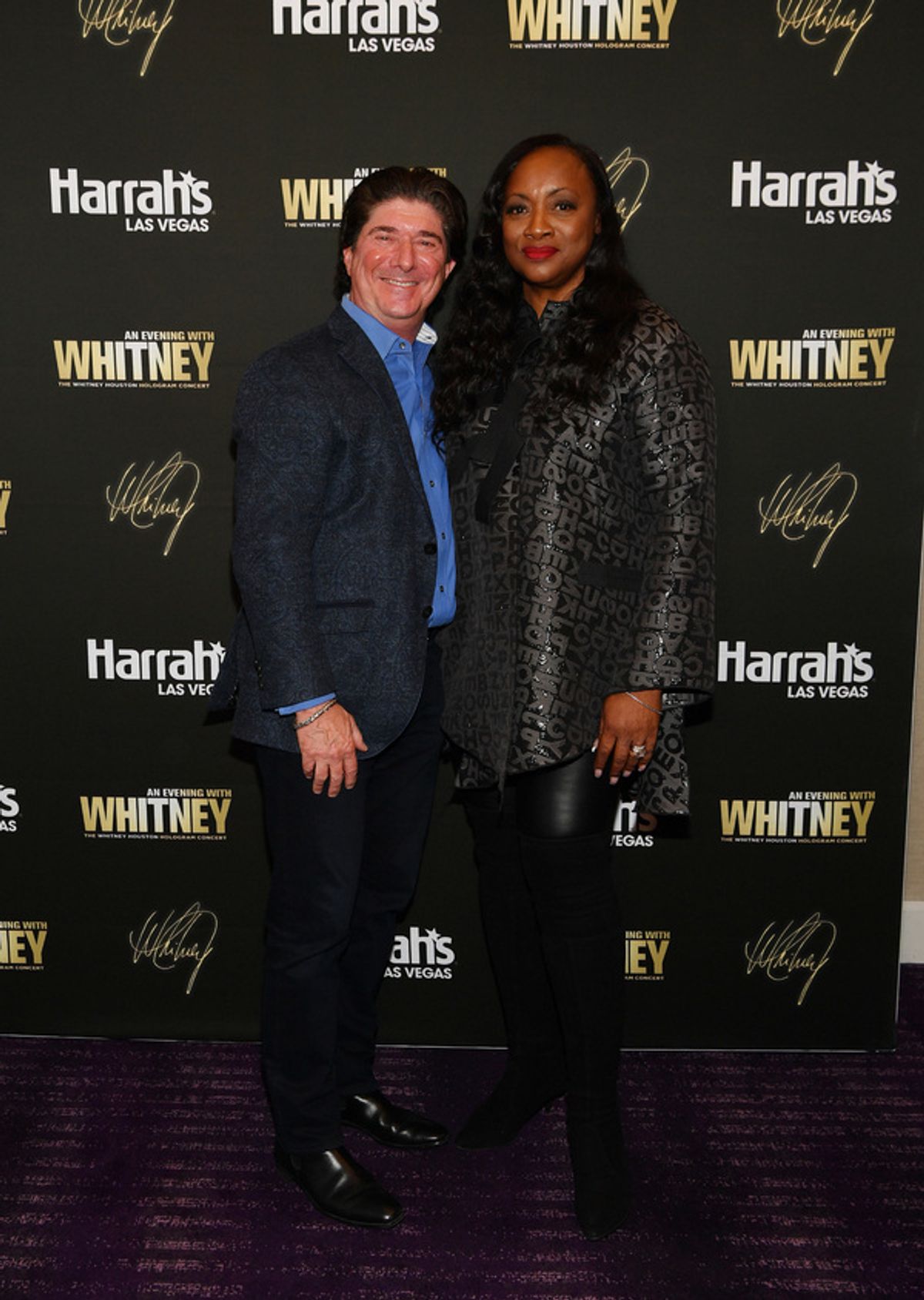 LAS VEGAS, NEVADA - NOVEMBER 14: Pat Houston and CEO of Bass Entertainment Brian Becker attend An Evening With Whitney: The Whitney Houston Hologram Concert at Harrah's Las Vegas on November 14, 2021 in Las Vegas, Nevada. (Photo by Denise Truscello/Getty Images for An Evening with Whitney) at 