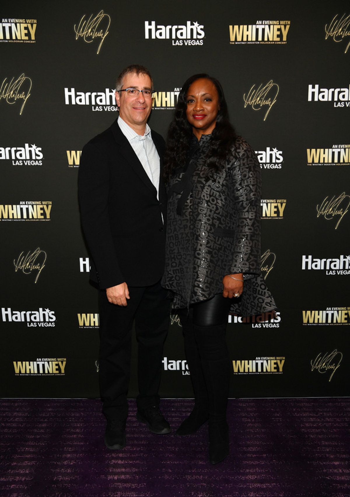 LAS VEGAS, NEVADA - NOVEMBER 14: President and CEO of Primary Wave Music Larry Mestel and Pat Houston attend An Evening With Whitney: The Whitney Houston Hologram Concert at Harrah's Las Vegas on November 14, 2021 in Las Vegas, Nevada. (Photo by Denise Truscello/Getty Images for An Evening with Whitney) at 