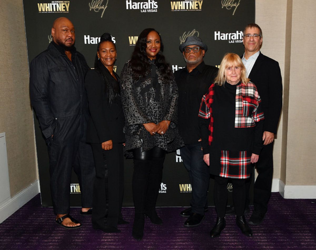 LAS VEGAS, NEVADA - NOVEMBER 14: Celebrity stylist Timothy Snell, Donna Houston, Pat Houston, Ulysses Carter, Lynn Volkmann and Larry Mestel arrive at An Evening With Whitney: The Whitney Houston Hologram Concert at Harrah's Las Vegas on November 14, 2021 in Las Vegas, Nevada. (Photo by Denise Truscello/Getty Images for An Evening with Whitney) at 