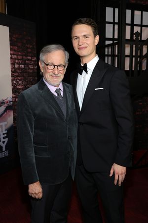 NEW YORK, NEW YORK - NOVEMBER 29: Steven Spielberg (L) and Ansel Elgort attend the New York premiere of West Side Story on November 29, 2021 in New York City. (Photo by Jamie McCarthy/Getty Images for 20th Century Studios) @ BroadwayWorld NEW YORK, NEW YORK - NOVEMBER 29: Steven Spielberg (L) and Ansel Elgort attend the N Photo