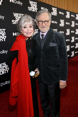 NEW YORK, NEW YORK - NOVEMBER 29: Rita Moreno (L) and Steven Spielberg attend the New York premiere of West Side Story on November 29, 2021 in New York City. (Photo by Jamie McCarthy/Getty Images for 20th Century Studios) @ BroadwayWorld NEW YORK, NEW YORK - NOVEMBER 29: Rita Moreno (L) and Steven Spielberg attend the New Photo