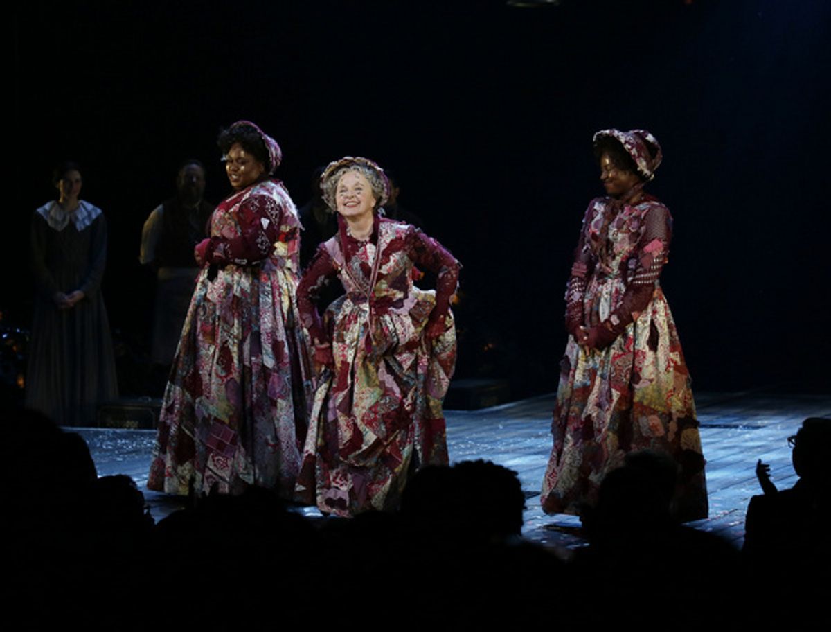 From left, cast members Alex Newell, Kate Burton and Glory Yepassis-Zembrou at the curtain call during the opening night performance of ?A Christmas Carol? at Center Theatre Group/Ahmanson Theatre on  at 
