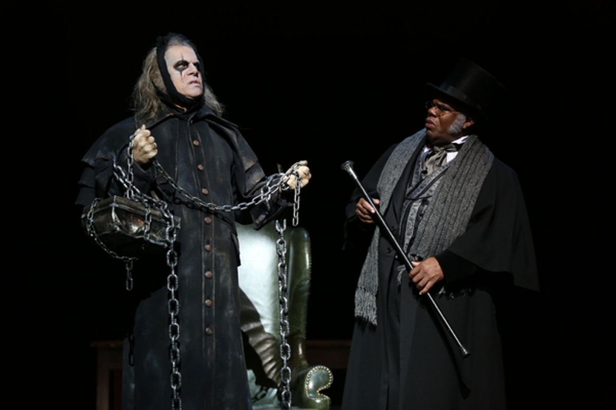 Stephen F. Schmidt as Marley’s Ghost and Craig Wallace as Ebenezer Scrooge at 