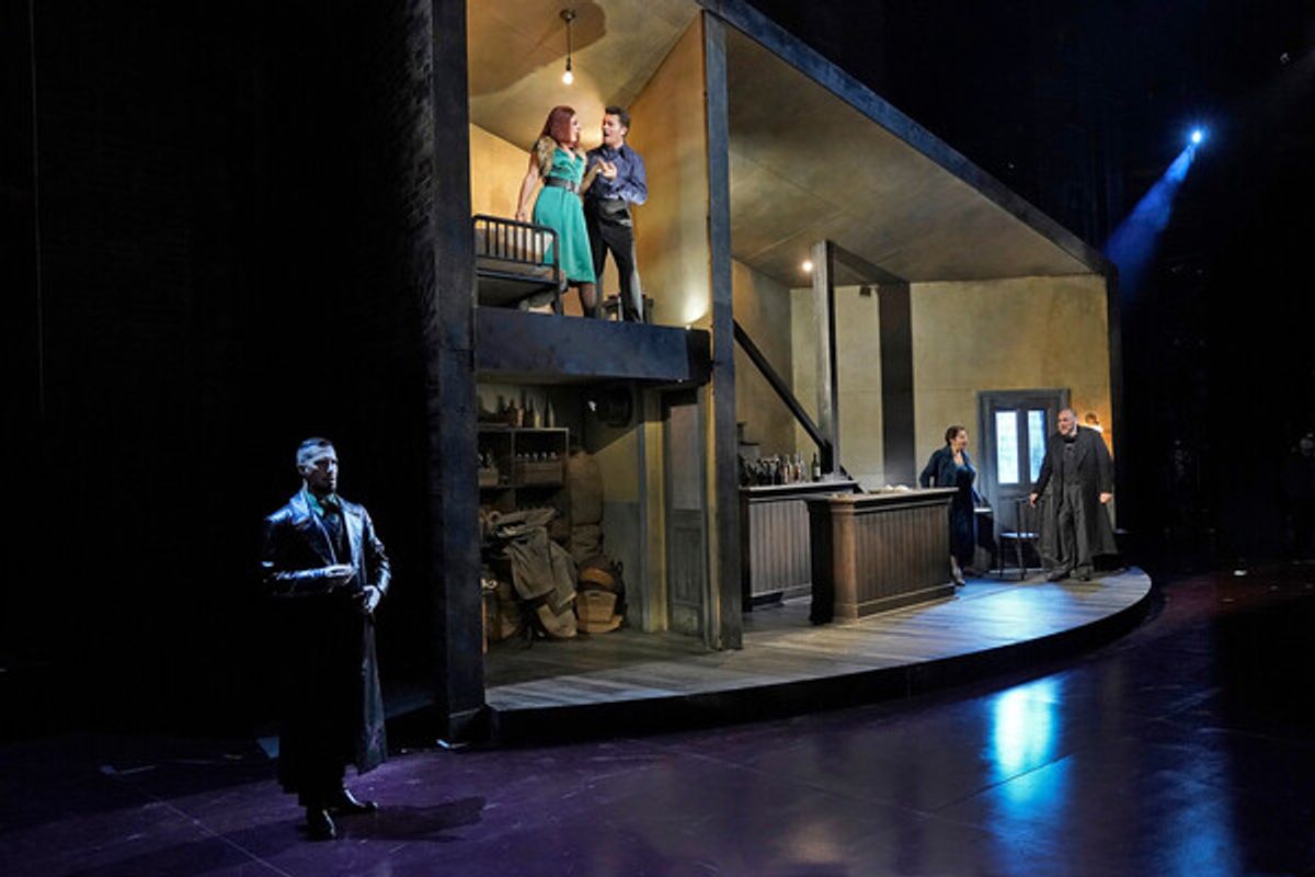 Andrea Mastroni as Sparafucile, Varduhi Abrahamyan as Maddalena, Piotr Beczała as the Duke of Mantua, Rosa Feola as Gilda and Quinn Kelsey in the title role of Verdi's 'Rigoletto.' Photo: Ken Howard / Met Opera
 at 