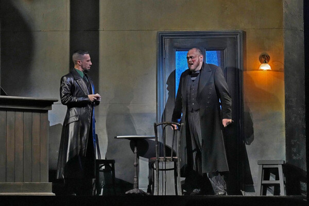 Andrea Mastroni as Sparafucile and Quinn Kelsey in the title role of Verdi's 'Rigoletto.' Photo: Ken Howard / Met Opera
 at 