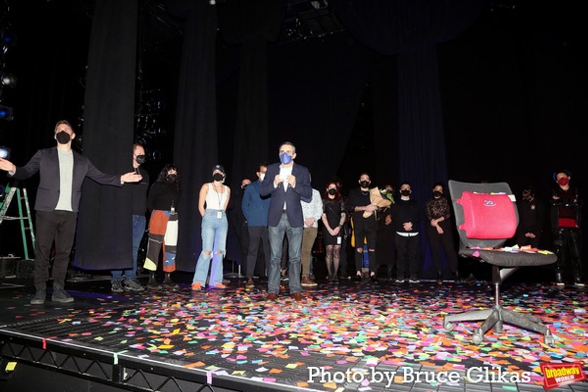 Artistic Director and CEO of The Shed Alex Poots with Cecily Strong,  production team, crew and staff at 