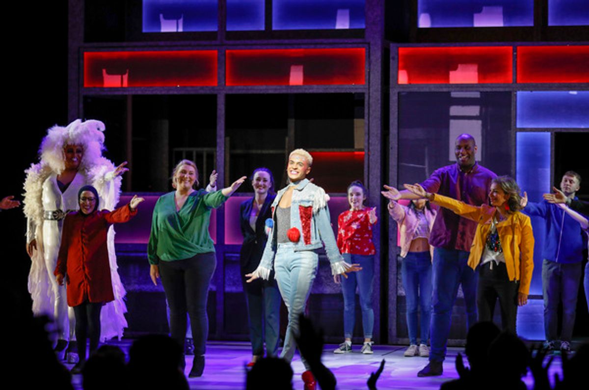 (Center) Cast member Layton Williams during the curtain call for the North American premiere of the West End hit musical “Everybody’s Talking About Jamie” at Center Theatre Group/Ahmanson Theatre on January 21, 2022, in Los Angeles, California.  (Photo by Ryan Miller/Capture Imaging) at 