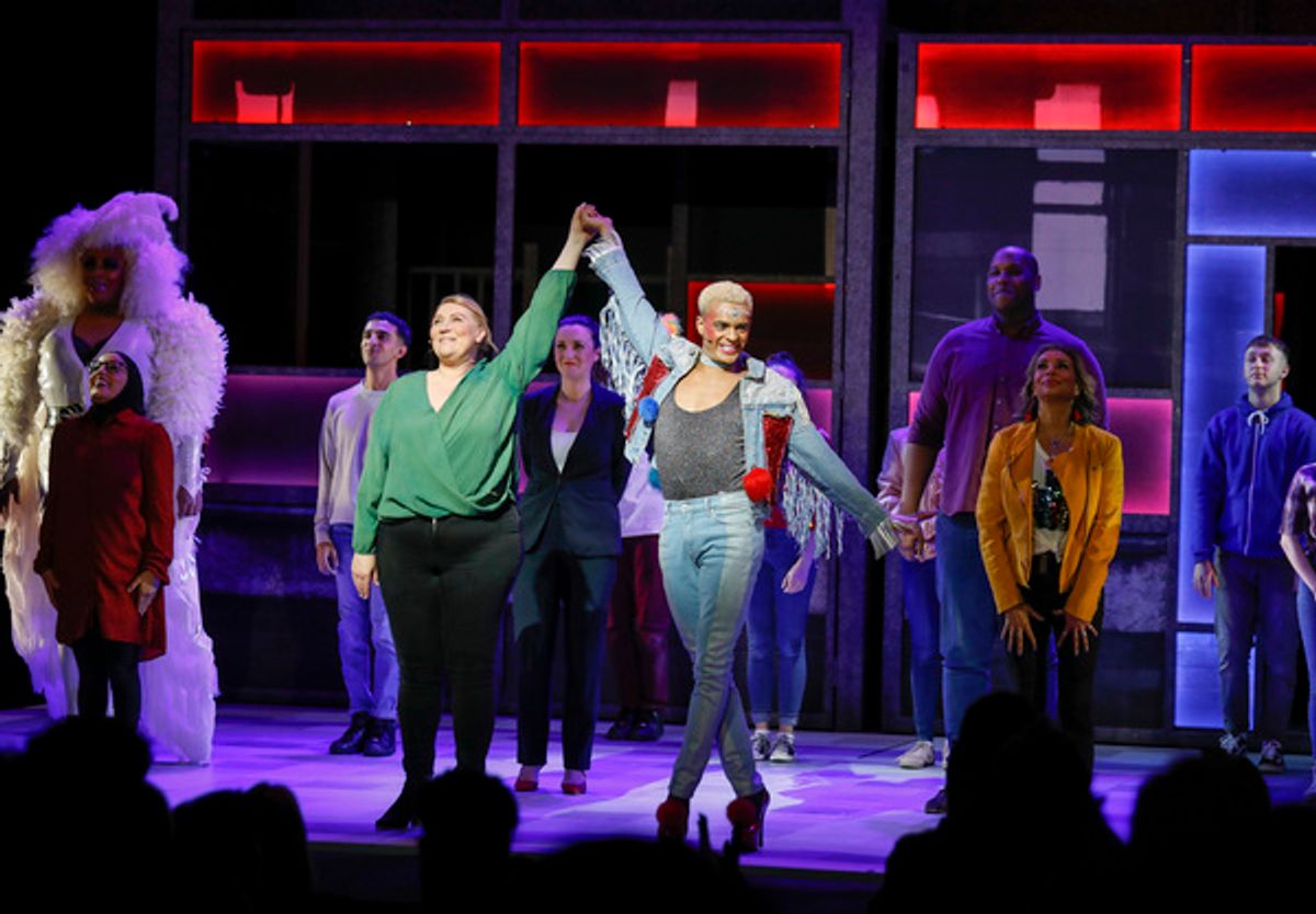 (Center L-R)) Cast members Melissa Jacques and Layton Williams during the curtain call for the North American premiere of the West End hit musical “Everybody’s Talking About Jamie” at Center Theatre Group/Ahmanson Theatre on January 21, 2022, in Los Angeles, California.  (Photo by Ryan Miller/Capture Imaging) at 